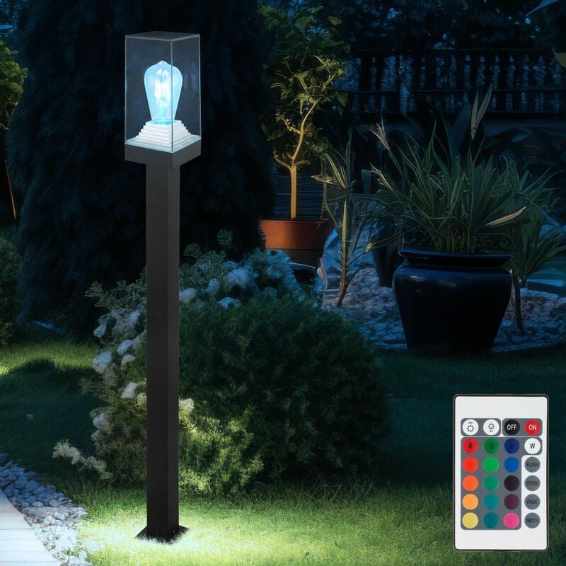 Pollerleuchte E27 Wegeleuchten Außen schwarz Aussenleuchten Garten Standleuchte, Alu, Fernbedienung dimmbar, 1x rgb led ...
