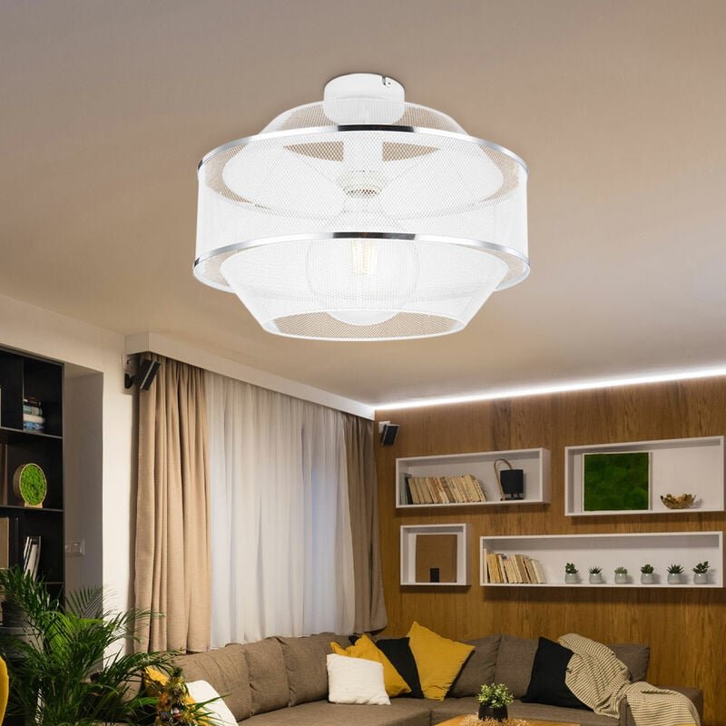 Deckenleuchte Drahtgeflecht Esszimmer Designlampe Deckenlampe1 flammig mit zwei Chromringen in Gitteroptik, Metall Käfig...