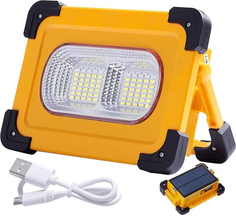 80 W wiederaufladbarer LED-Flutlichtstrahler, 4 Modi, tragbares Solar-Arbeitslicht mit USB, wasserdichter Notfall-Bauste...