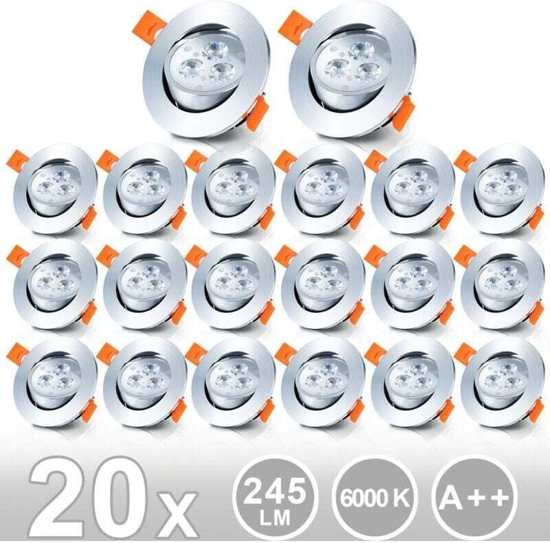 ALOVZE 20x LED Einbaustrahler 3W Deckeneinbaustrahler Einbaustrahler Kaltweiß - Silber