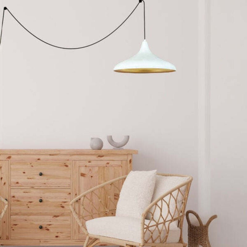 Champion Schlichte Weiß Plug in Pendelleuchte - Hängelampe für Wohnzimmer, Küche, Büro, Lounge