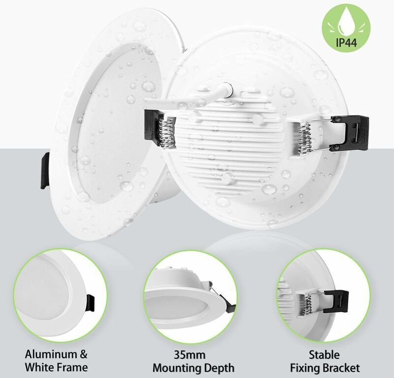 Thumbnail - Wand- und Deckeneinbaustrahler Set mit 10 extraflachen LED-Einbaustrahlern, IP44-LED-Badezimmerstrahler, 5 w 310 lm Neut...