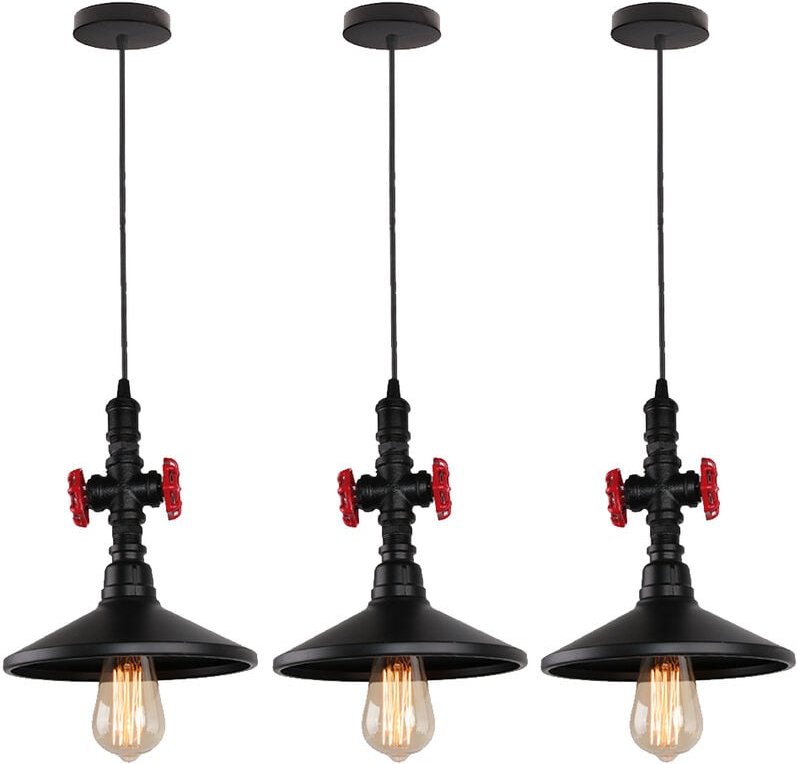 3er Pendelleuchte, Vintage Metall Kronleuchter mit Lampenschirm, Industrial Wasserrohr Hängelampe für Wohnzimmer Esszimm...