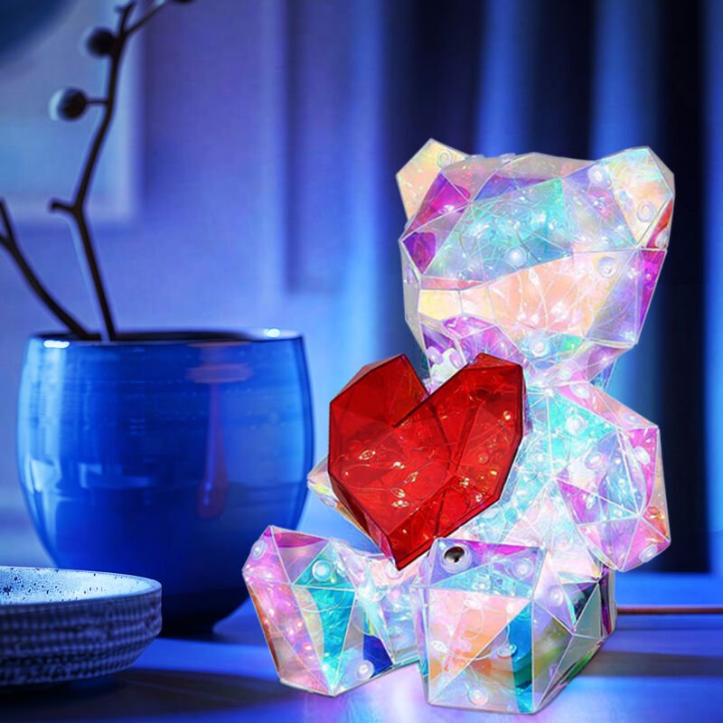 Thumbnail - Tischlampe Dekolampe Tischleuchte Kinderzimmerlampe Wohnzimmerleuchte Kristalloptik Bär, Kunststoff klar rot, 1x led, h ...