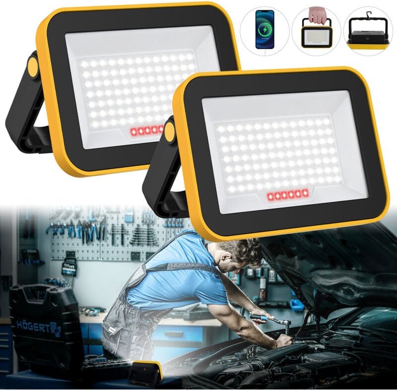 Wiederaufladbarer LED-Flutlicht, 5 Modi LED-Baustellenfluter Akku mit USB-Kabel, 4000 mAh tragbare Baulampe, IP42 wasser...