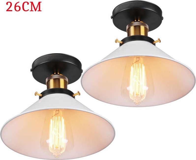 Deckenleuchte Vintage Retro Deckenlampe Industriell Eisen Lampenschirm Hutform 26cm Weiß 2PCS