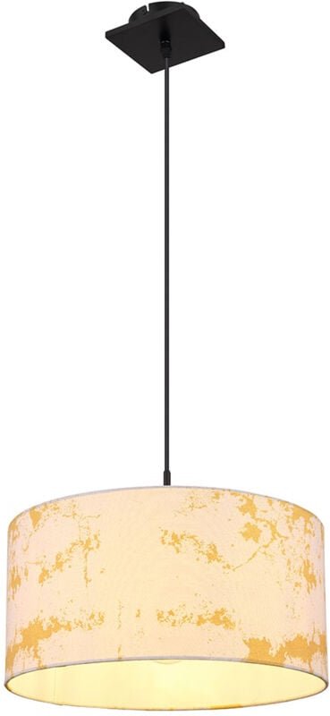 Hängelampe Esstisch Pendellampe gold schwarz Wohnzimmerleuchte, Textil Schirm rund, Metall, DxH 40x150 cm