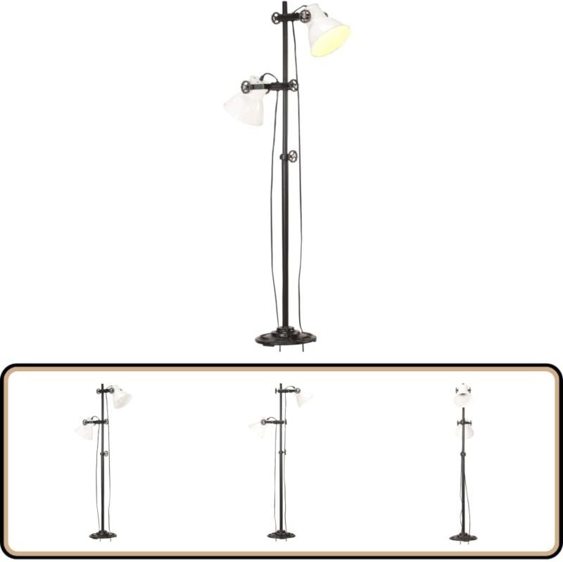 Stehlampe 2-flammig Weiß E27 Gusseisen - Industrielle Stehlampe - Stehlampe Schwarz Weiß - E27 Lampe - Gusseisen Stehlam...