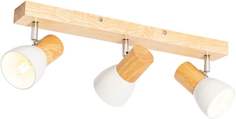 Deckenstrahler aus Holz mit weißem, verstellbarem 3-flammigen Strahler – Thorin