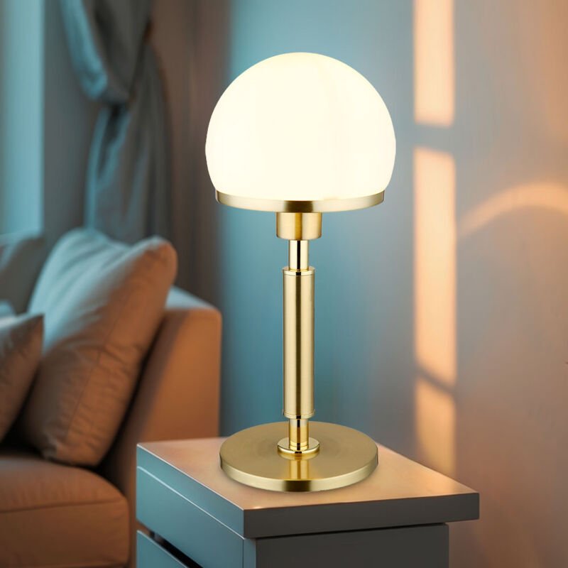 Thumbnail - Tischlampe Wohnzimmer Tischleuchte Nachttischlampe Pilz Design messingfarben, Metall Glas, 1x E27 Fassung, DxH 18x40 cm