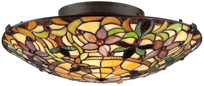 Elstead - Kami - 2 leichte Tiffany Unterputz-Deckenleuchte Vintage Bronze, E27