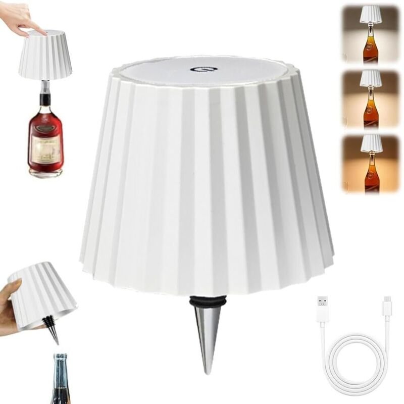 Wiederaufladbare, kabellose, dimmbare LED-Flaschenlichtspitze – für drinnen und draußen, Restaurant (weiß) [Energieklass...