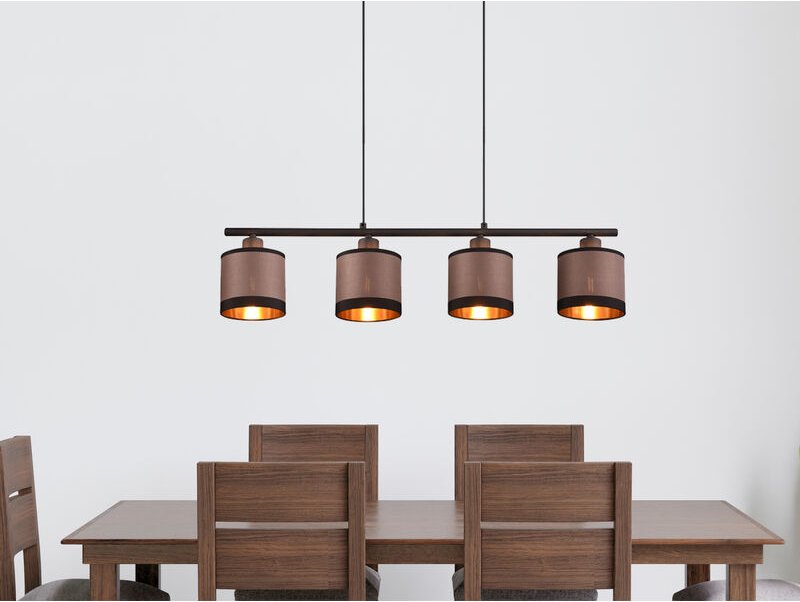 Meinewunschleuchte - led Balkenpendelleuchte 4-flammig mit Stoffschirmen in Taupe/Gold, b: 75cm