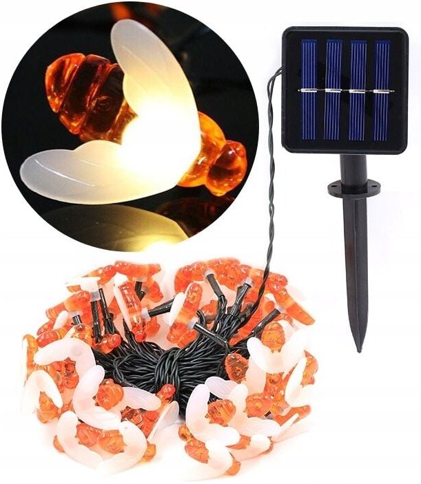 SET SOLAR GARTENLEUCHTEN 5 METER 20 LED BIENEN BIENE Kalt