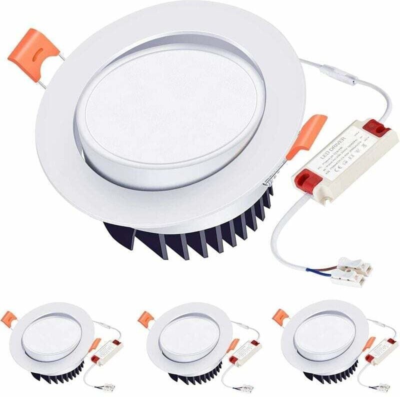 12-W-LED-Einbaustrahler, warmweiß (3000 K), 40° verstellbarer Abstrahlwinkel, Deckenleuchten für Küche und Bad, 3er-Pack