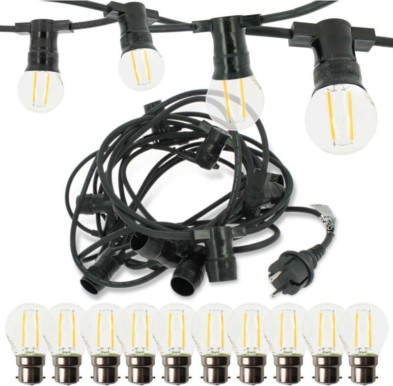 Professionelle Guinguette-Girlande, 10 B22 2 w warmweiße LED-Lampen, 10 Meter, miteinander verbindbar