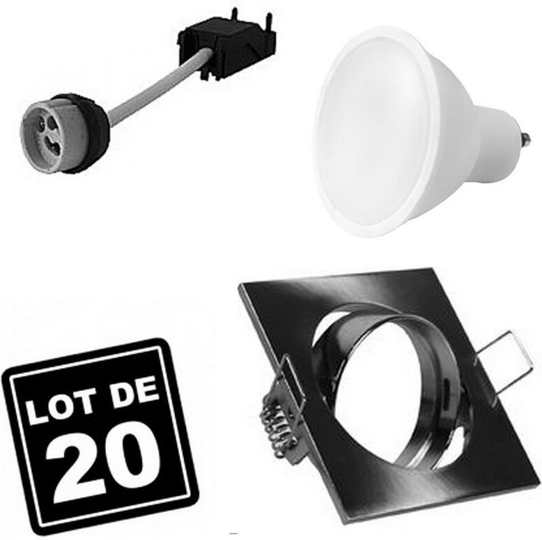 Europalamp - 20 Einbaustrahlers 5W Kaltweiß quadratisch einbaubar schwenkbar Alu gebürstet GU10 led 6000k