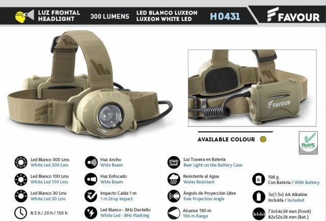 Led White Luxeon 300 Lumen Tarn-Stirnlampe Inklusive 3 AA-Batterien H0431 - Favour