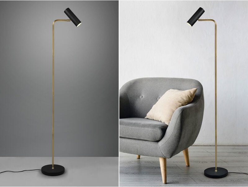 Defibrico - Stehlampe marley in Messing / Schwarz, Spot schwenkbar, Höhe 151cm