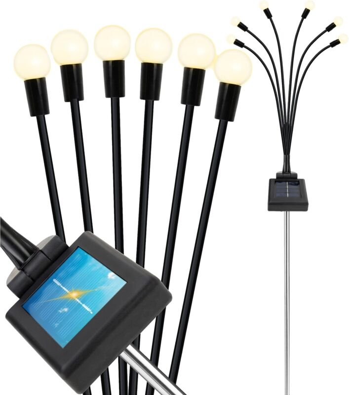 Solarlampe mit 6 LED-Kugeln, integrierten Leuchten, Sensor, dekorativen Kugeln, warmweiß