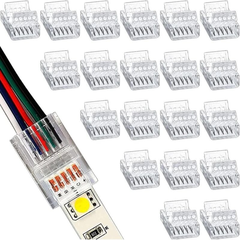 Thumbnail - Bluedeer - 20 Stück led Strip Connector 5 polig 12mm, led lötfrei Streifenverbinder,5Pin Verbindungskabel Verbinder, für...