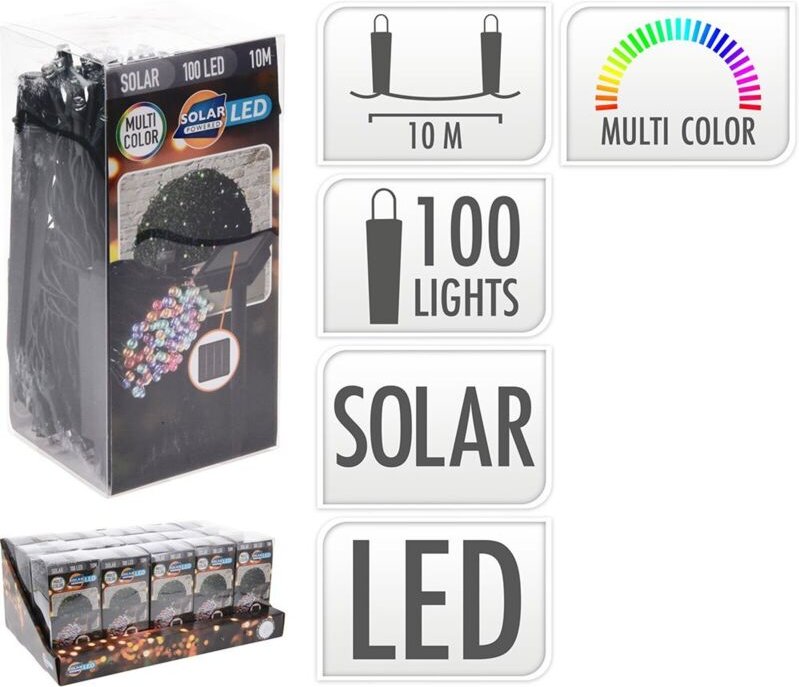 LED-Girlande, mehrfarbig, IP44, Solar, 10 m, BASICS