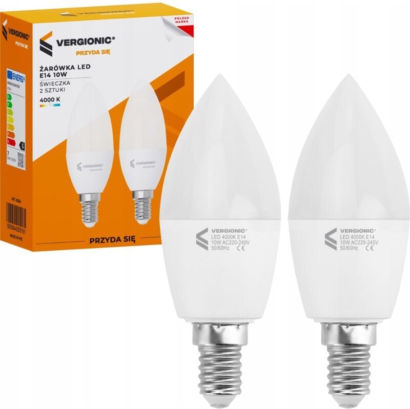 LED-Lampe E14 10W 4000K Kerze 2 Stück VERGIONIC