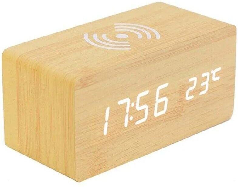 Reloj despertador digital con termómetro, reloj despertador digital de madera, reloj despertador digital LED de madera c...