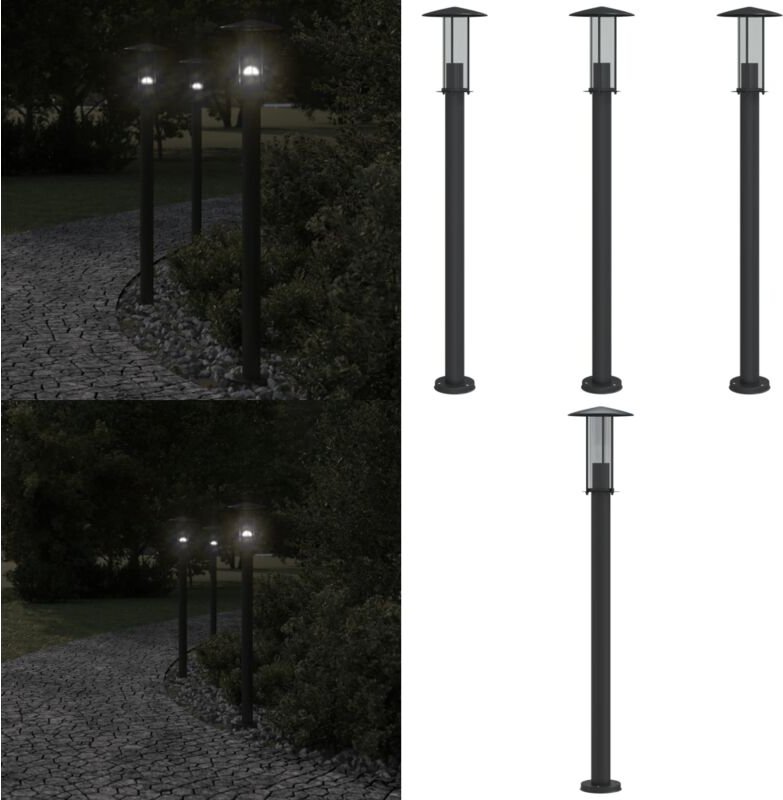 Wegeleuchten 3 Stk. Schwarz 100 cm Edelstahl - Outdoor-Beleuchtung - Gartenlampe - Stehleuchte - Edelstahl Lampe - LED-L...