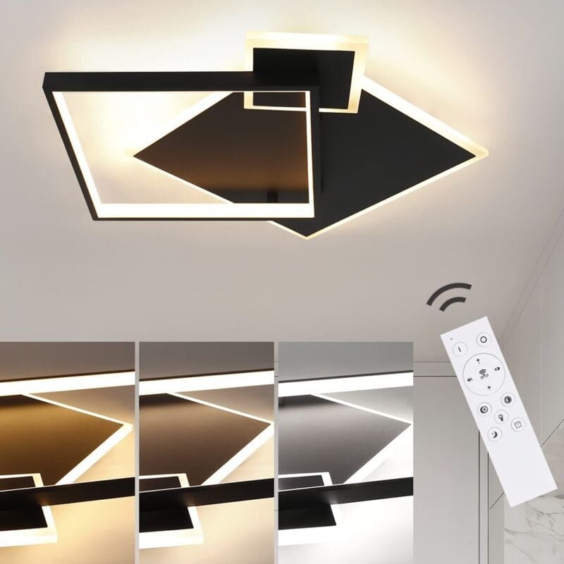 Deckenlampe led Deckenleuchte Wohnzimmer - Schwarz Dimmbar 50W Wohnzimmerlampe Modern Design mit Fernbedienung aus Metal...