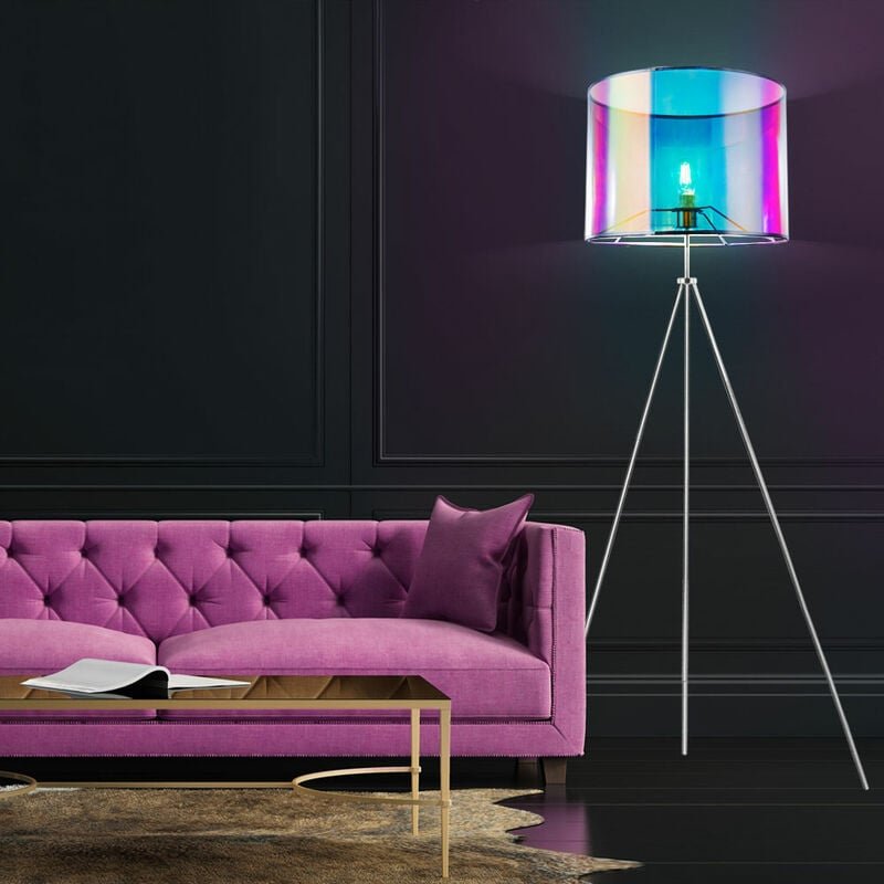 Stehleuchte mit buntem Schirm Design Standleuchte 3 Bein Stehlampe mit Schalter, 1x E27, DMxH 65x155cm dm Schirm 40cm
