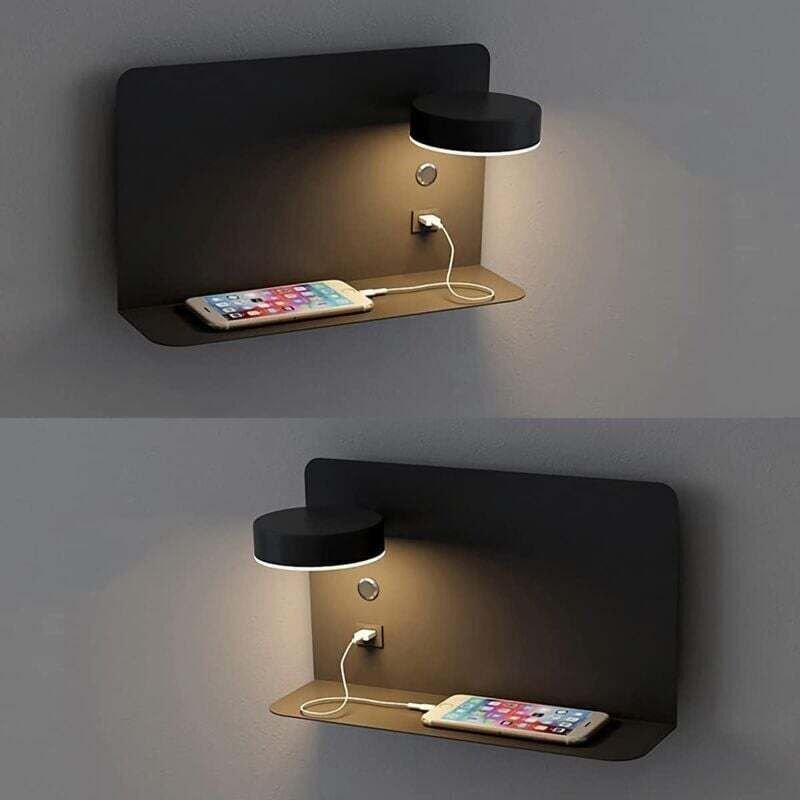 12-W-LED-Wandleuchte, verstellbar, mit USB-Ladefunktion, 3 Farbtemperaturen, 330°-Drehung, moderne Wandleuchte mit Innen...