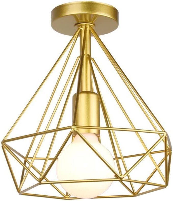 Industrielle Retro-Deckenleuchte, 25 cm, Rautenform, Pendelleuchte für Esszimmer, Bar, Schlafzimmer (Gold)