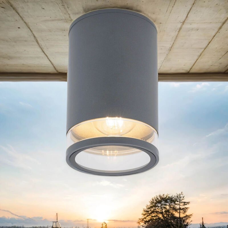 Licht-erlebnisse - Deckenlampe außen Aluminium b: 11 cm IP44 Graphit E27 rund Modern