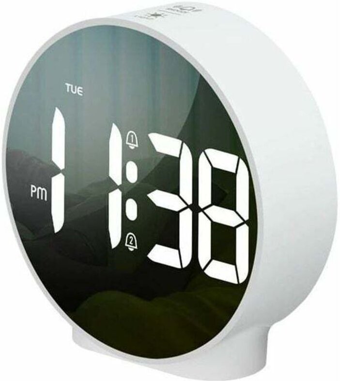 Beleuchteter Wecker mit Wochentagsanzeige, Schlummerfunktion, 4 einstellbaren Helligkeitsstufen, 2 Alarmen, batteriebetr...