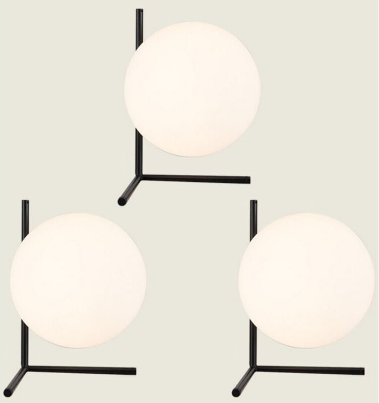 3 Stück Modern Schreibtischlampe Kugelförmige Tischlampe Schwarz Klemmleuchte mit Glasschirm Ø20cm