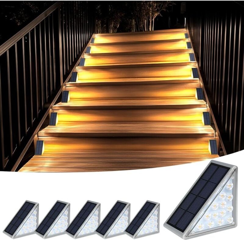 Set aus 6 solarbetriebenen Treppenlampen, wasserdichte Außen-Solarleuchten IP67, LED-Außen-Treppenlampen für Gartenstufe...