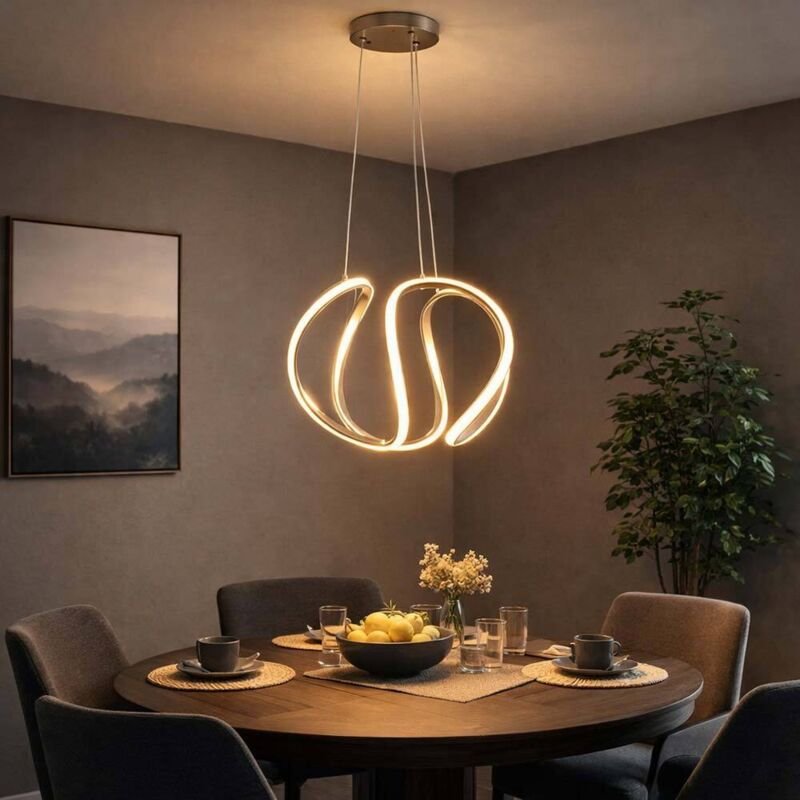 Led Hänge Leuchte dimmbar grau Decken Pendel Leuchte geschwungen Ess Schlaf Zimmer Beleuchtung