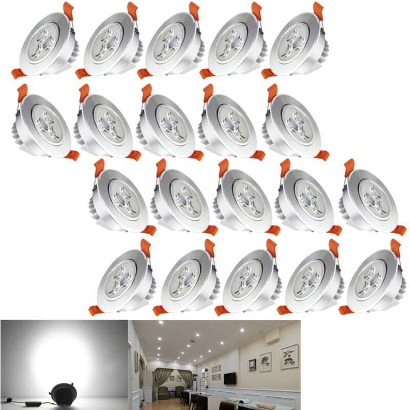 Jiubiaz LED Einbauleuchte 3W schwenkbar Deckenstrahler 85mm für Küche Bad Wohnzimmer Kaltweiß 6500K 20 Stück