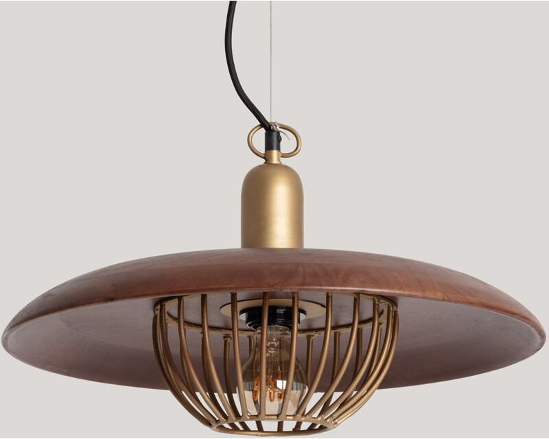Pendelleuchte aus Metall und Holz Alika Gold