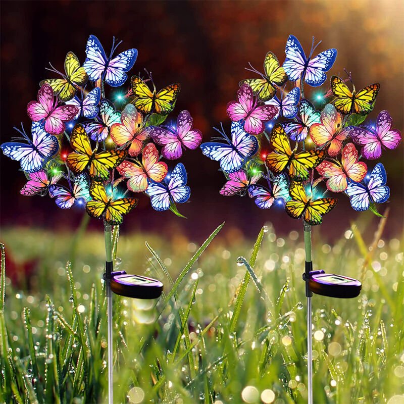 Set mit 2 wasserdichten dekorativen Solar-Gartenleuchten