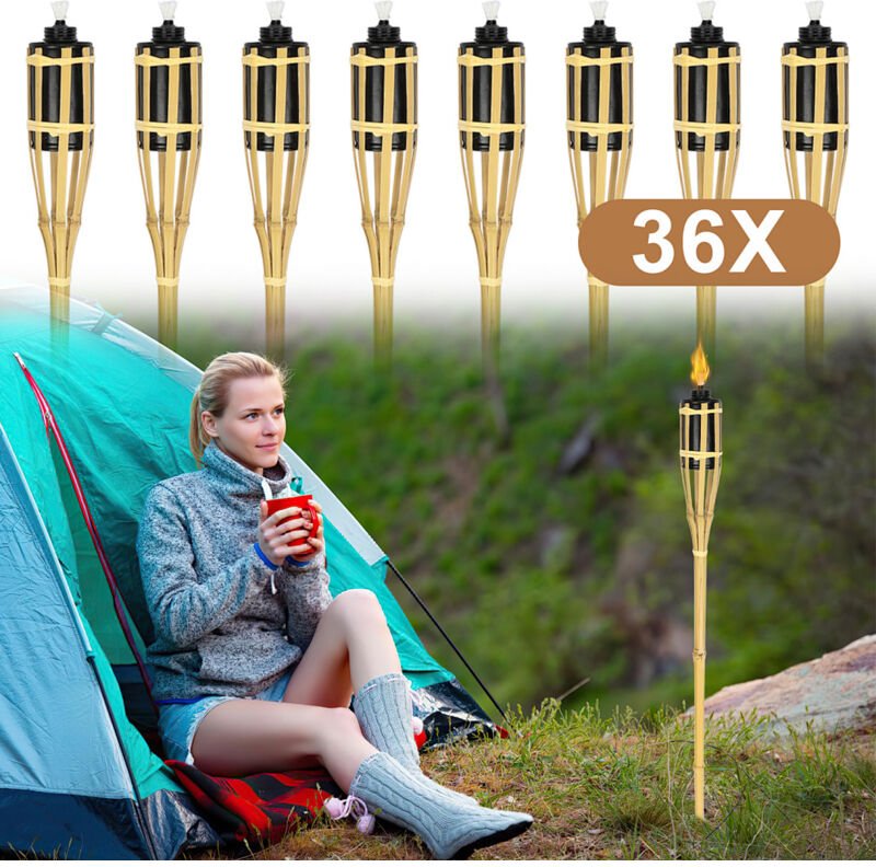 Wolketon Bambus Gartenfackel, 36er Set Bambusfackeln Fackel, Outdoor Fackeln mit Ersatzdocht, Öllampe Wegleuchte, Höhe: ...