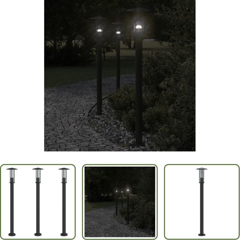vidaXL Wegeleuchten - Wegeleuchten 3 Stk. Schwarz 100 cm Edelstahl