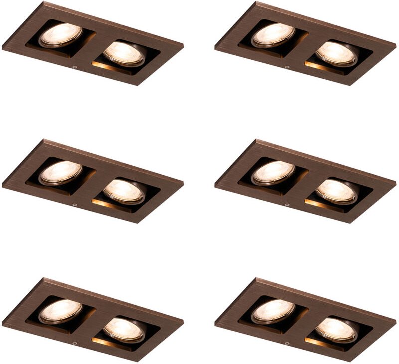 Set mit 6 Einbaustrahlern Dunkelbronze Rechteckig 2-Licht Verstellbar - Qure