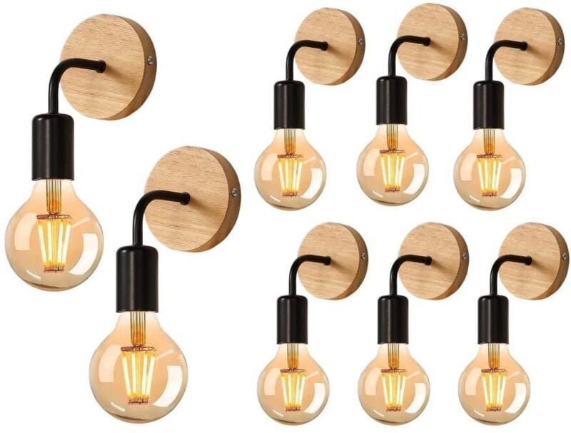 Stück Vintage-Wandleuchten aus Holz, industrielle E27-Innenwandlampen für Schlafzimmer, Wohnzimmer, Treppenhaus, Flur (G...