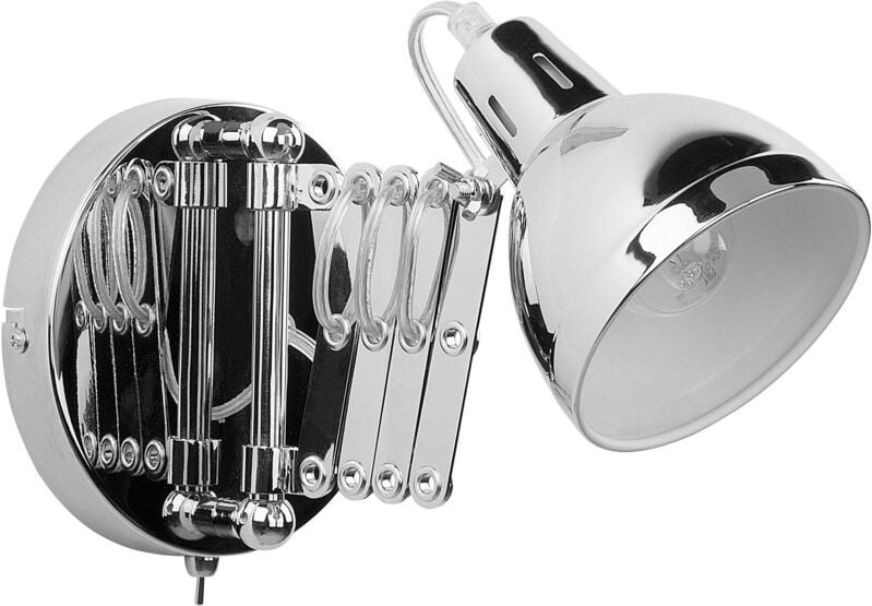 Wandleuchte Silber Metall mit Ziehharmonika Arm verstellbarer Schirm Glockenförmig Industrie Look