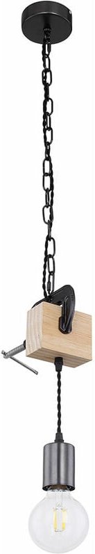 Holzleuchte Pendellampe Vintage Hängeleuchte Retrolampe Esszimmer, Holzbalken naturfarben Metall schwarz, 1x E27 Fassung...