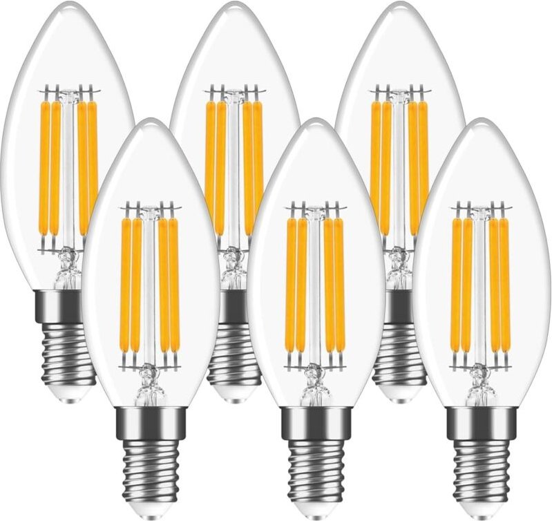 6er-Pack E14-LED-Glühbirnen, 4 W E14-LED-Kerzenlampen, 2700 K Warmweiß, 470 lm, C35-Glühbirne mit kleiner Schraube, ents...