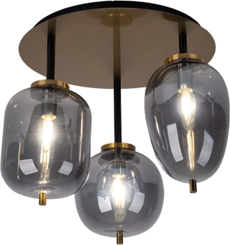 Globo - Deckenleuchte Glas Deckenlampe 3 flammig Lampenschirm Glas Wohnzimmerlampe Messing, Metall Glas messingfarbig, 3...