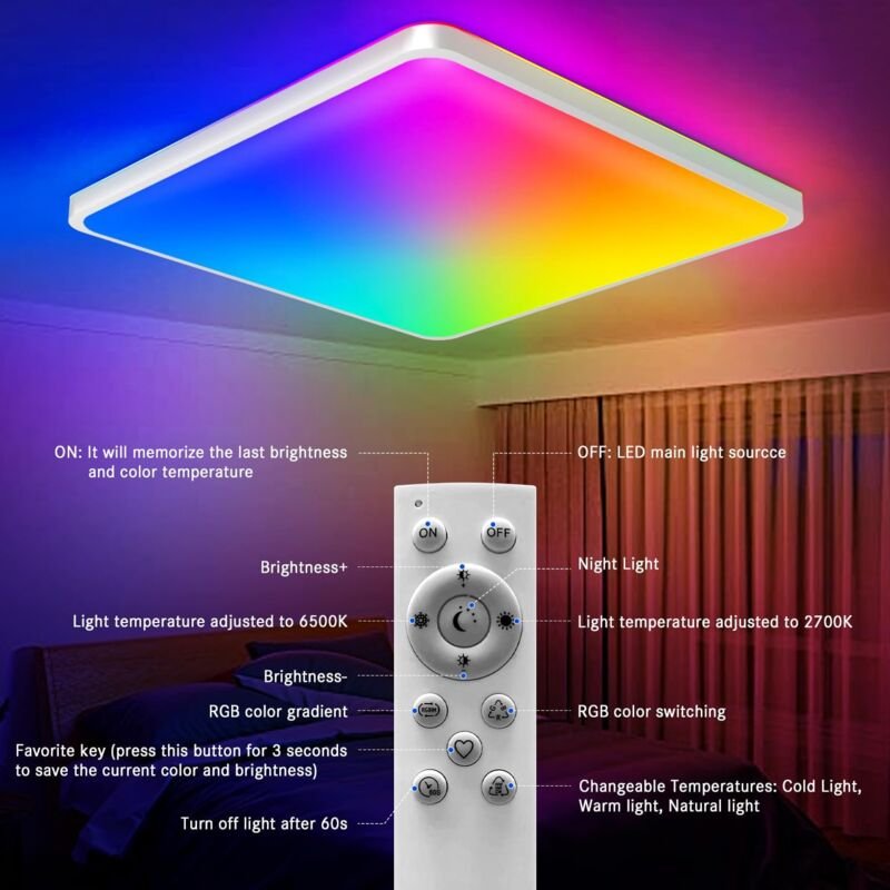 Comely - Dimmbare LED-Deckenleuchte, 24 w RGB-LED-Deckenleuchte, Smart-App-Deckenleuchte, Schlafzimmer, Wohnzimmer, 2400...
